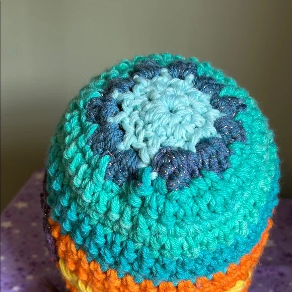 Colorful Crochet Beanie Hat medium acrylic yarn with sparkles new - Picture 6 of 7